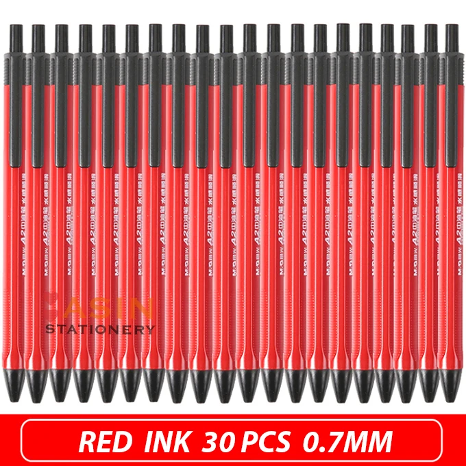 30pcs red M&G, 40 шт., 0,7 мм, черная шариковая масляная ручка, пластиковая гелевая нейтральная многофункциональная шариковая ручка для школы, канцелярские принадлежности - Цвет: 30pcs red