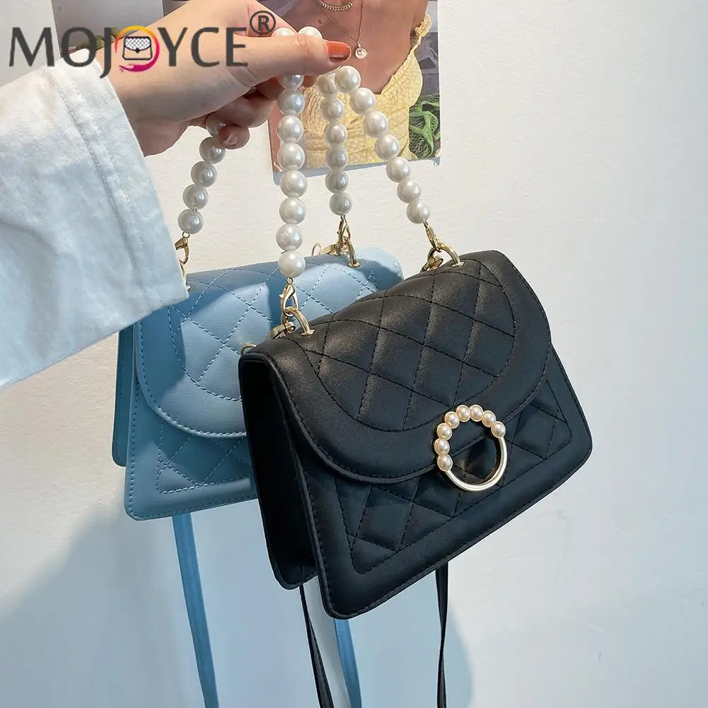 

Однотонная сумка-мессенджер в стиле ретро, повседневная женская сумочка из искусственной кожи с жемчугом, миниатюрный кошелек в клетку с бр...