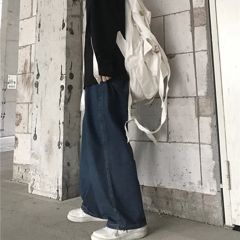 

Dark Washed Straight Wide Leg Pants Summer Ins Trendy Jeans for Women Loose High Waist Thin Solid Fashion Vintage Trousers