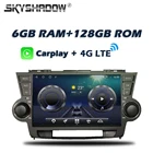 Автомобильный DVD-плеер Carplay, 10,1 дюйма, IPS DSP, Android 11,0, 6 ГБ + 128 Гб, GPS, Wi-Fi, Bluetooth 5,0, RDS радио для Toyota Highlander 2009 - 2014