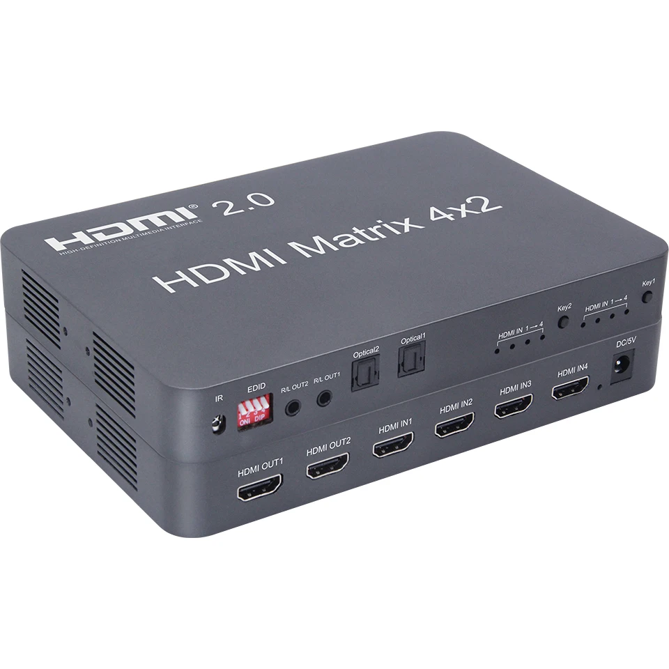 4x2 HDMI 2.0 Matrix splitter 4 x HDMI signal input 2 output Support for fiber and stereo headphone output