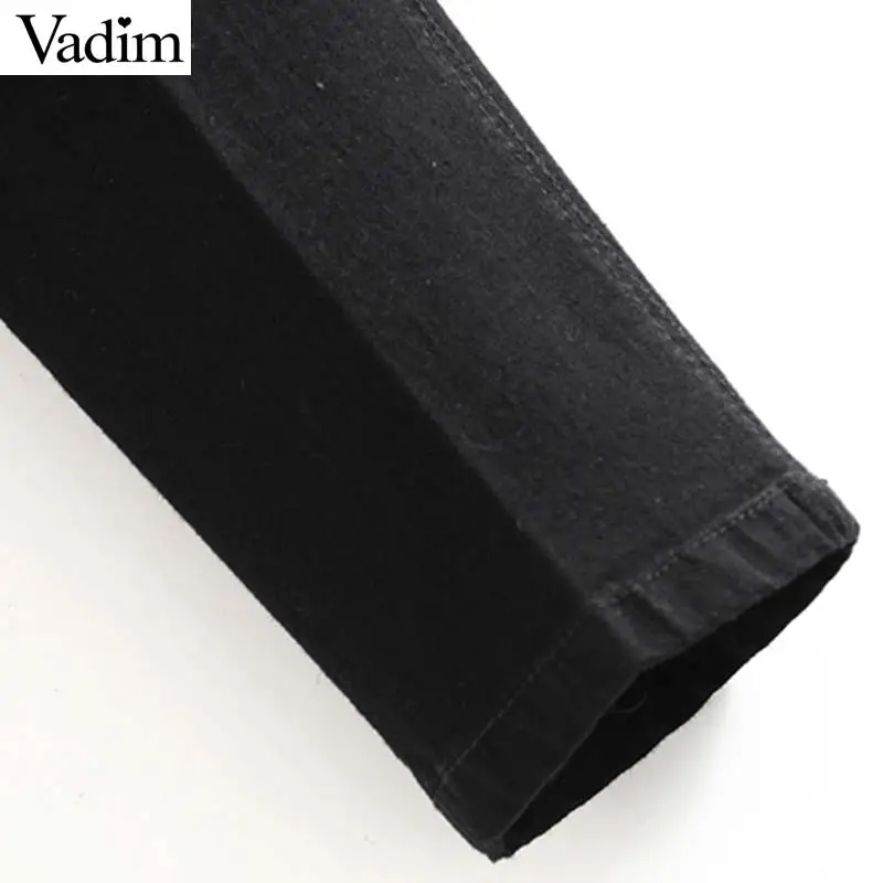 Vadim women chic silm fit pencil pants buttons fly pockets female casual stretchy black ankle length trousers KB239 | Женская одежда