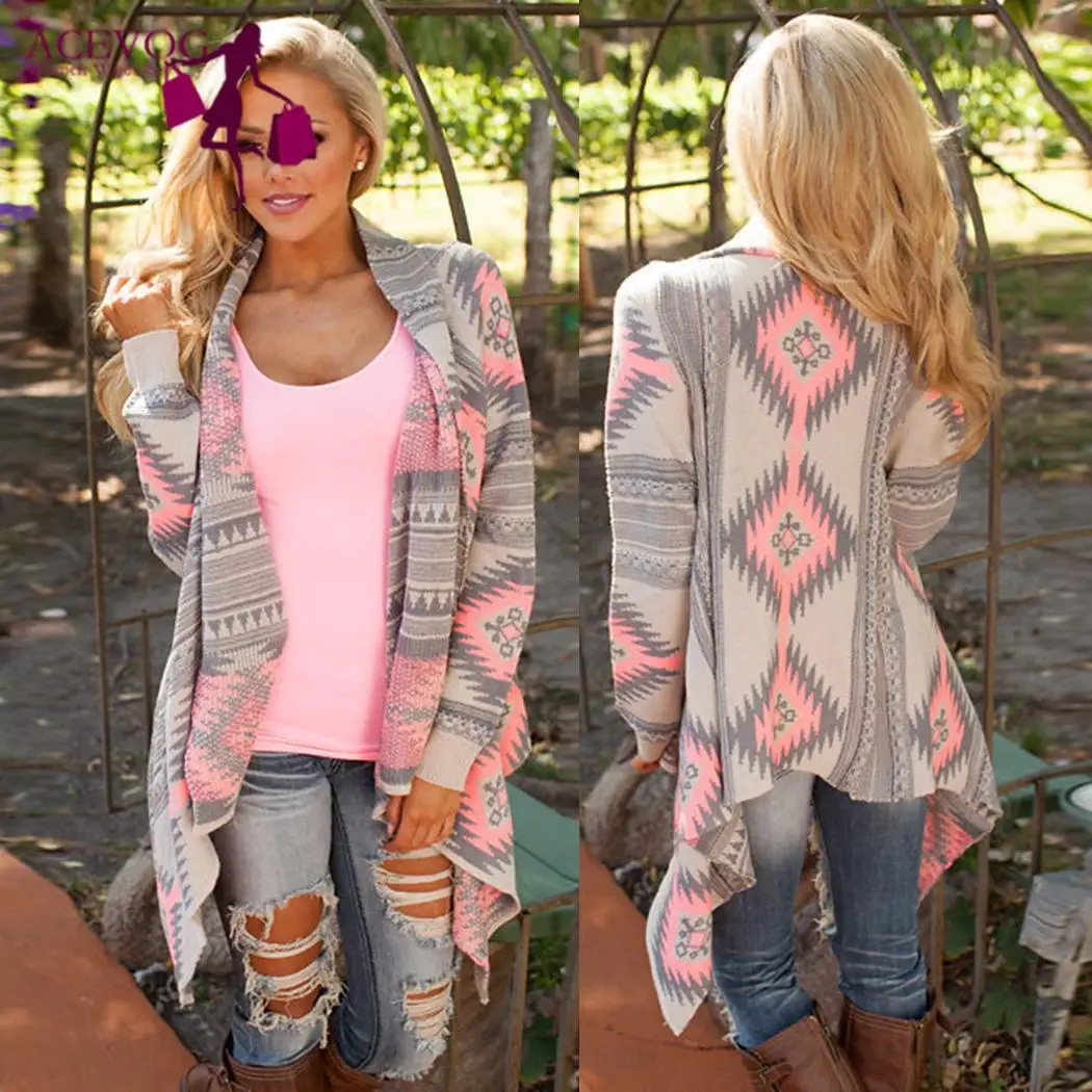 ACEVOG Aztec Модный кардиган с длинными рукавами Повседневные свитера унисекс принтом