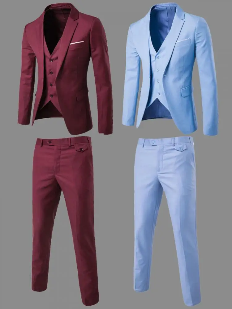 Formal Suit  Pockets   Korean Style Buttons Cuff Blazer Pants  Men Suit Attractive