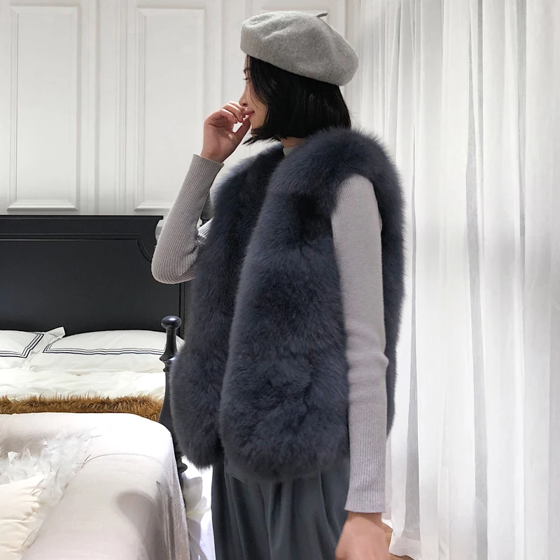 Лисий настоящий зимний теплый жилет пальто женская одежда тонкая короткая