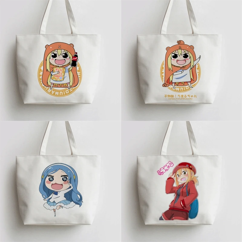 Белое аниме Himouto! Сумка тоут Umaru chan miniOVA с рисунком Холщовая на плечо Студенческая