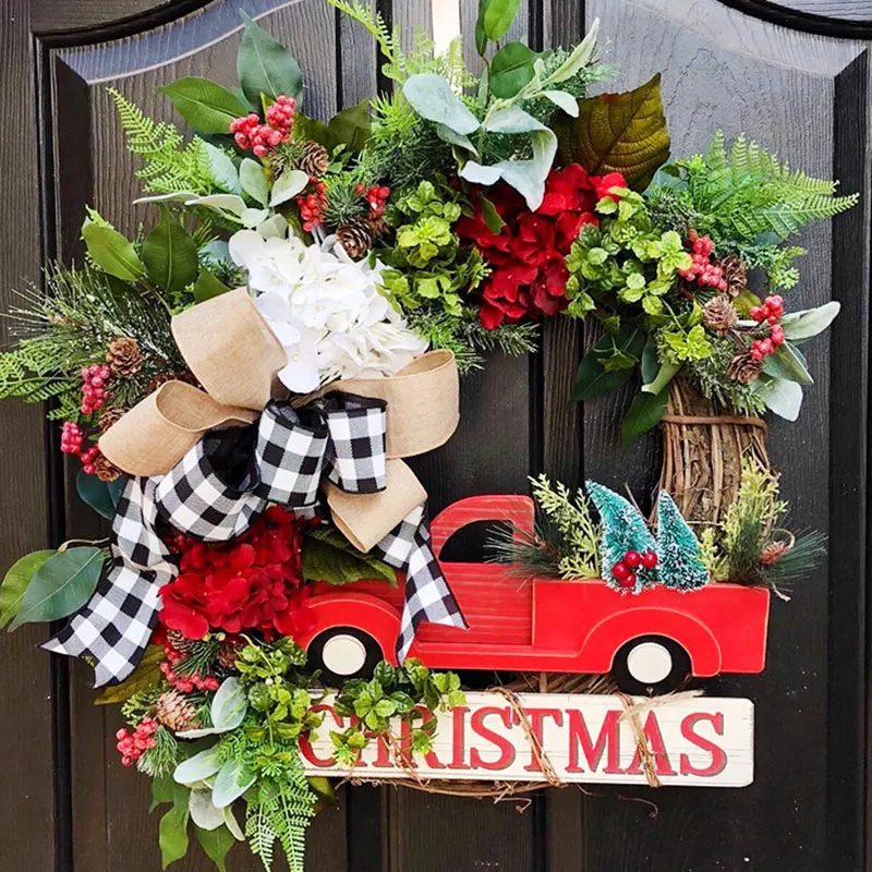 

Red Truck Christmas Wreath Christmas Red truck Holiday Pinecone Wreath Checkered Wreath Christmas Wreath HANW88