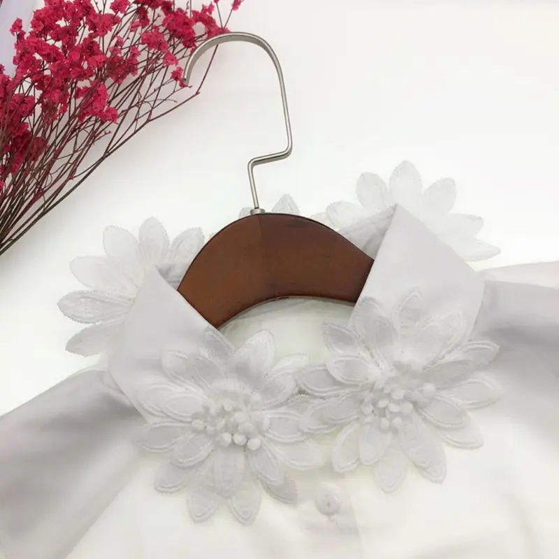 

Women Girls Handmade Embroidery Flower Applique Lapel False Fake Collar Classic Solid Color Detachable Chiffon Half-Shirt Blouse