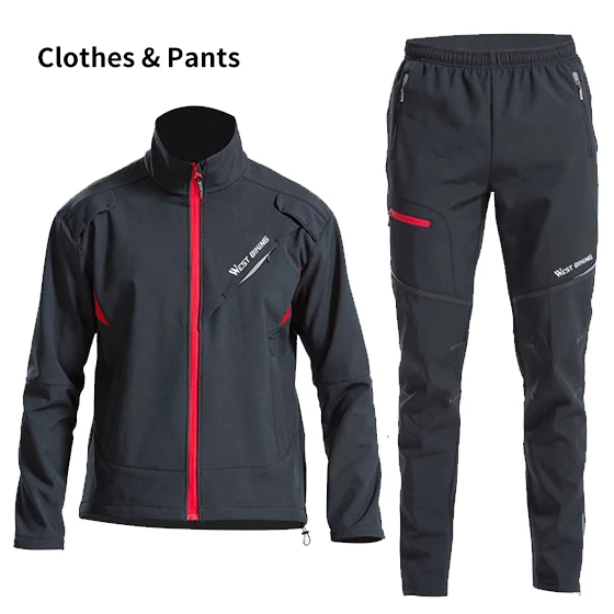 Clothes Pants Set WEST BIKING, комплект для велоспорта, зимняя теплая велосипедная куртка, костюм, одежда, штаны, для спорта на открытом воздухе, ветрозащитная, MTB, дорожный велосипед, мужская спортивная одежда - Цвет: Clothes Pants Set