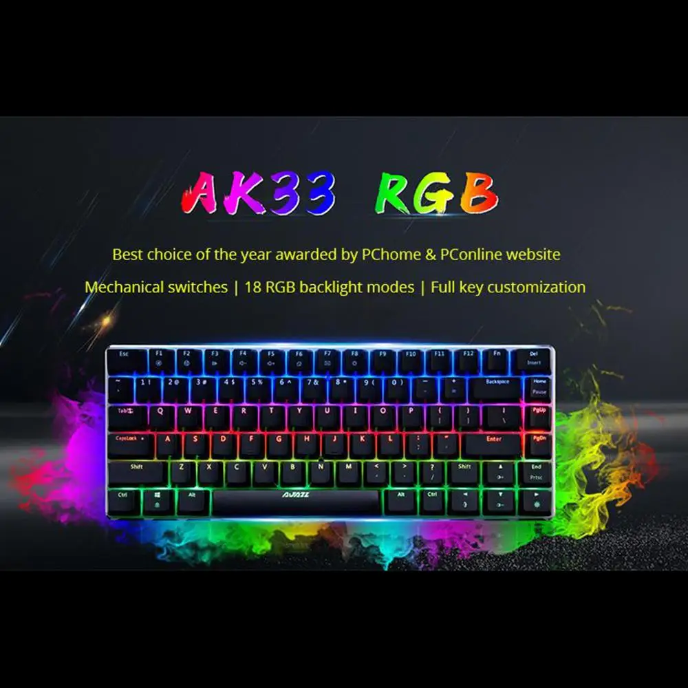 

Ajazz AK33 Mechanical Gaming Keyboard 82 Keys Keyboard Wired Black / Blue Switch English layout Anti-Ghosting Keyboard for PC
