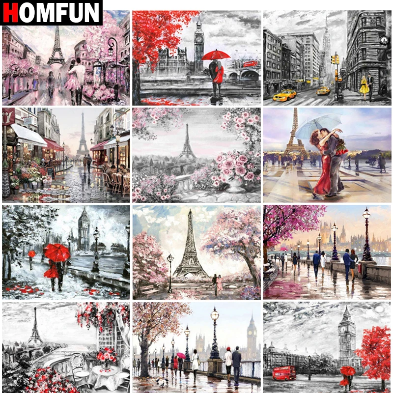 

HOMFUN 5D Diamond Pattern Rhinestone Needlework Diy Diamond Painting Cross Stitch "Tower landscape" Diamond Embroidery