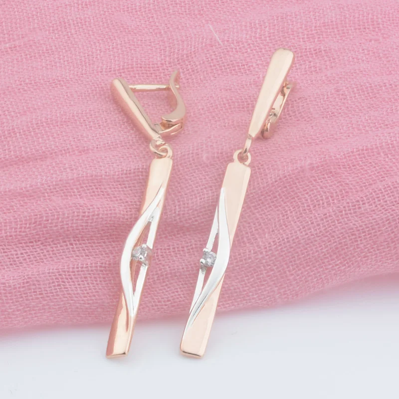 Женские серьги-капли FJ длинные серьги цвета розового белого золота 585 пробы с