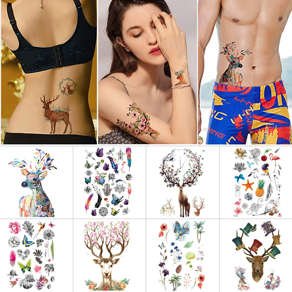 Водостойкие Временные татуировки наклейки Милу олень персонализированные для