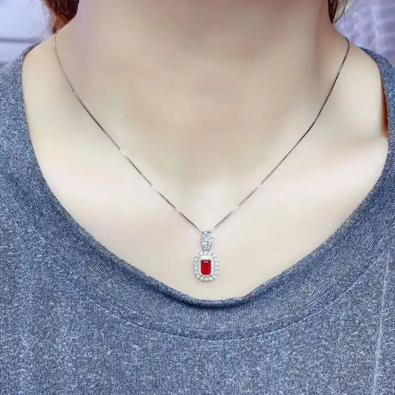 Myanmar 925 silve Natural Ruby Gemstone Pendant Women Fine Jewelry 4x6mm | Pendants
