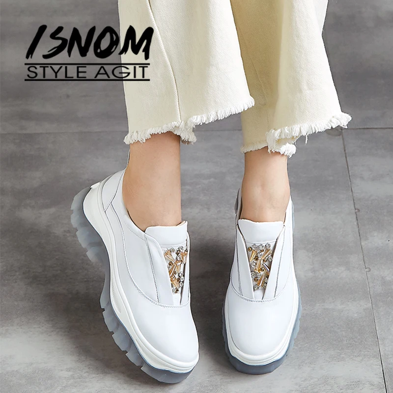 ISNOM/Коллекция 2019 года сезон весна женская обувь из коровьей кожи на плоской