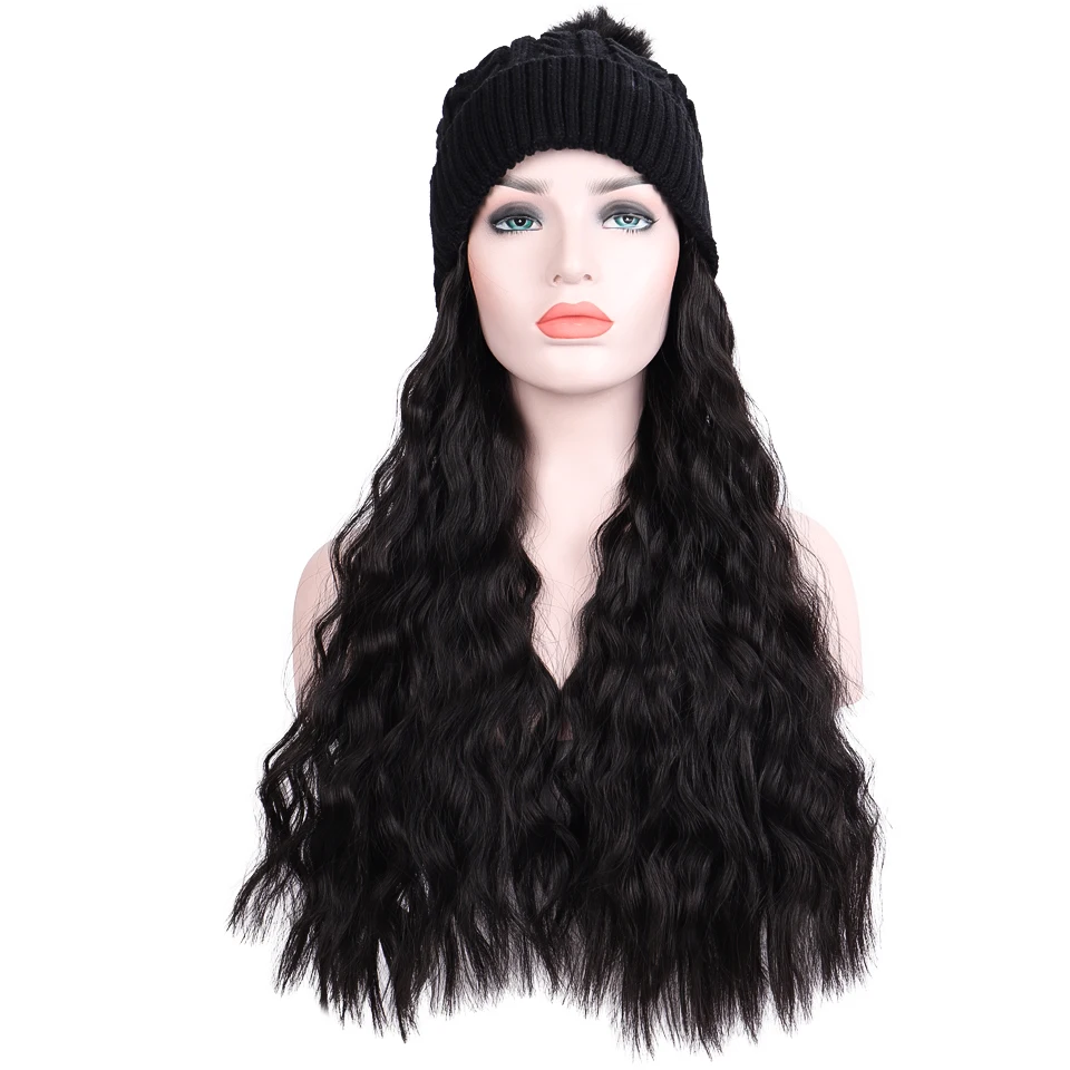 Новая женская шапка длинный вьющийся парик с зимней вязаной толстой шапкой