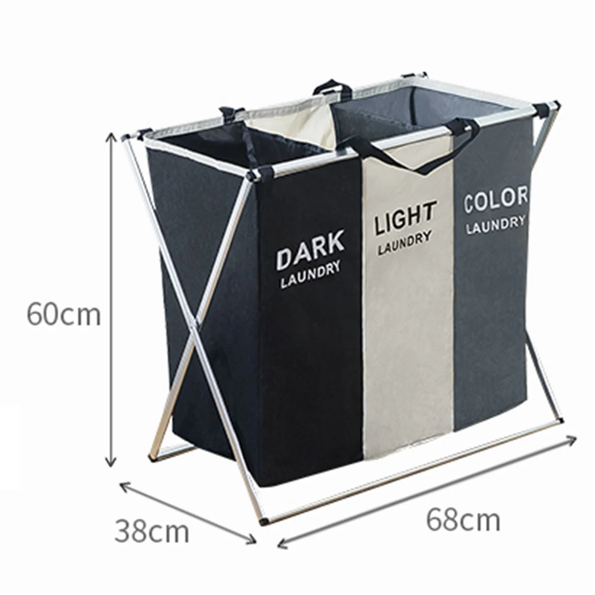 

Laundry Basket Clothes Sorter Hamper Folding 3 Sections Laundry Bag With Aluminum Frame For Home Bathroom Bedroom