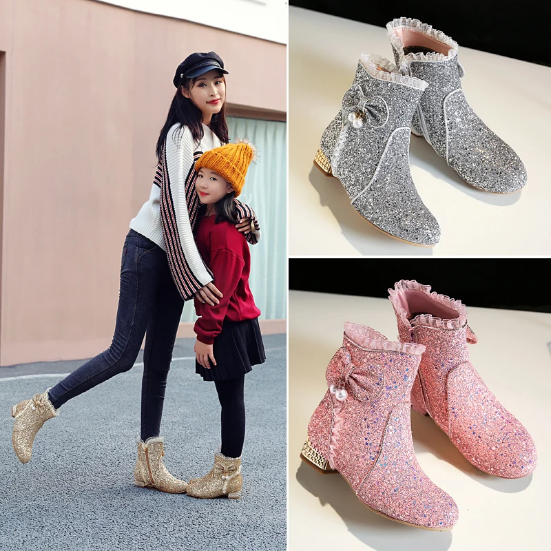 

Big Size 31-43 New winter boot Parent-child shoes Korean style girl bowtie keep warm snow boots women casual ankle boots