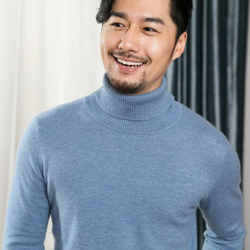 

Autumn and Winter Korean Version of The Large Size High Lapel Solid Color Long-sleeved Pullover Men's Knitted Sweater Cashmere