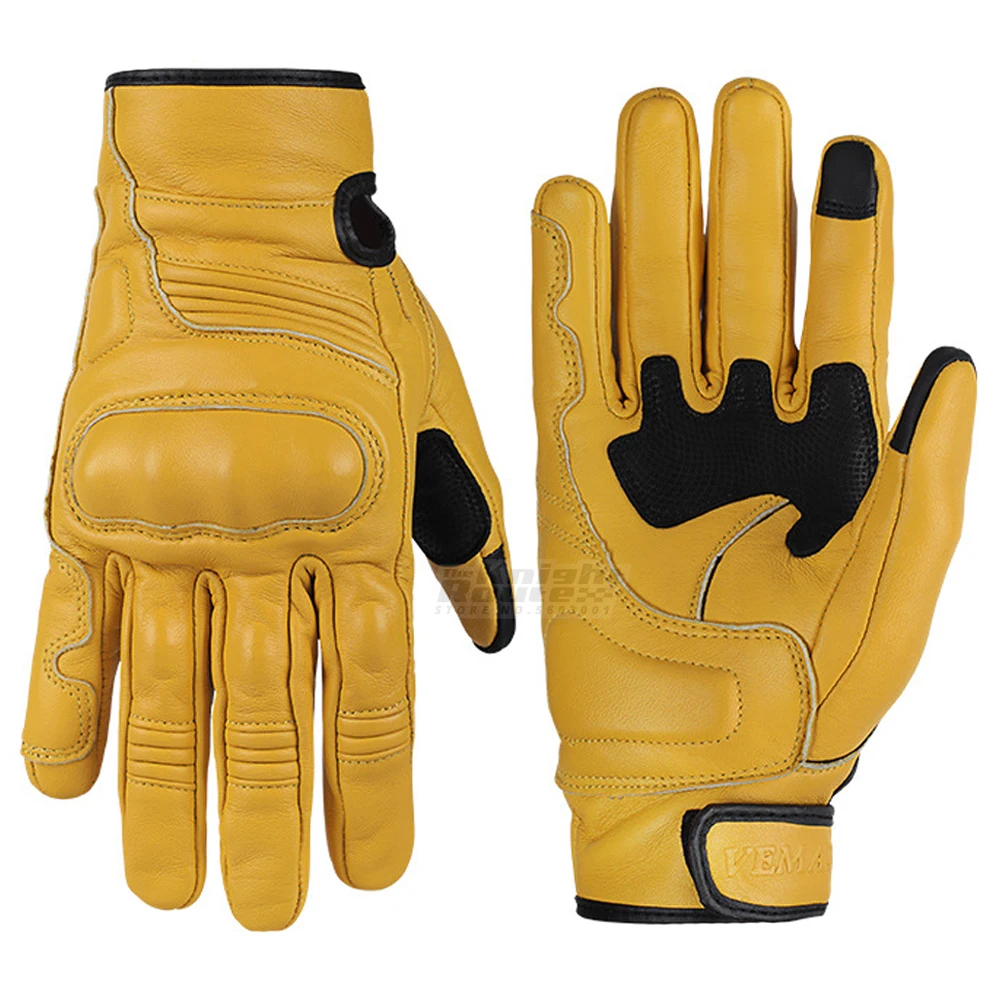 

Желтые кожаные мотоциклетные перчатки полный палец перчатки мото Байкерская сенсорный Экран защитные перчатки Экипировка