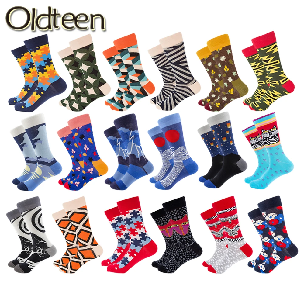 Носки мужские Смешные в стиле хип-хоп Классические деловые из чесаного хлопка