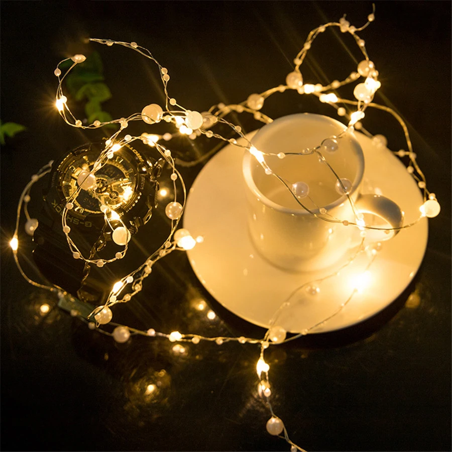 

Thrisdar Pearl Beads String Lights Battery Operated Pearlized Fairy Lights for Wedding Party Valentines Christmas Garland Light