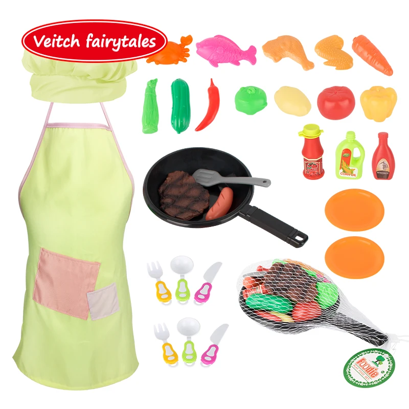 

Veitch fairytales Learning Education Toy Pretend Play Food Cooking Game Cutting Fruit Vegetable Kitchen Toy Set Children Apron