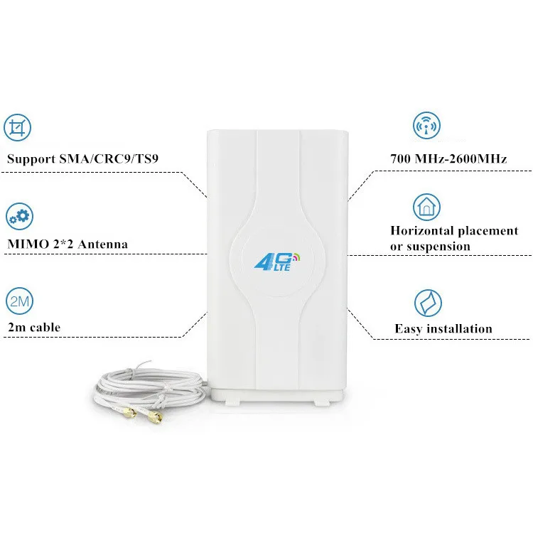 Мобильная антенна LTE 3g 4g 700 ~ 2600 МГц 88 дБи панельная 2 * SMA/2 CRC9/2 TS9 усилитель