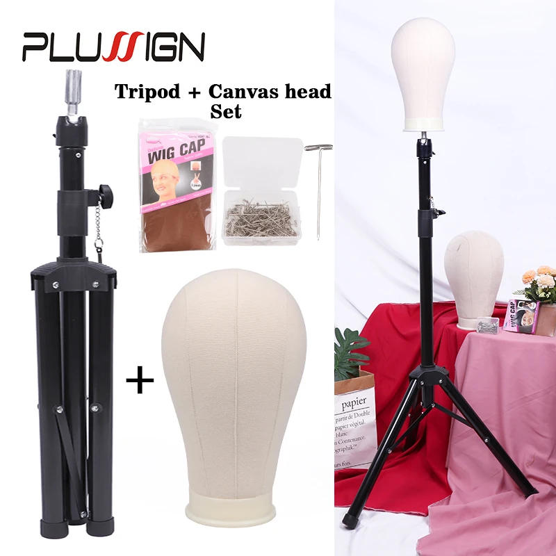 Big Black Adjustable Tripod Wig Stand With Mannequin Head For Wigs Making Display Canvas Block Durable 21 22 23 24 25Inch
