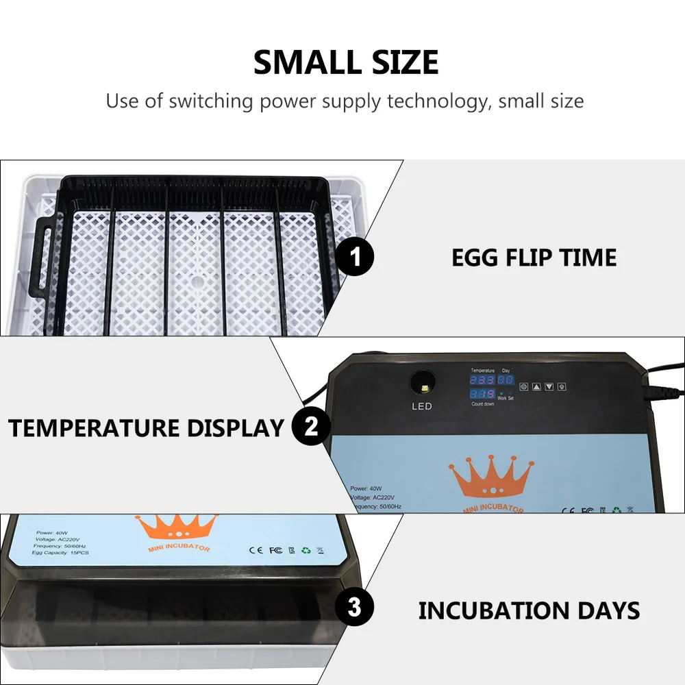 

Egg Tray Digital Display Poultry Incubator 15 Eggs Poultry Hatcher US Plug