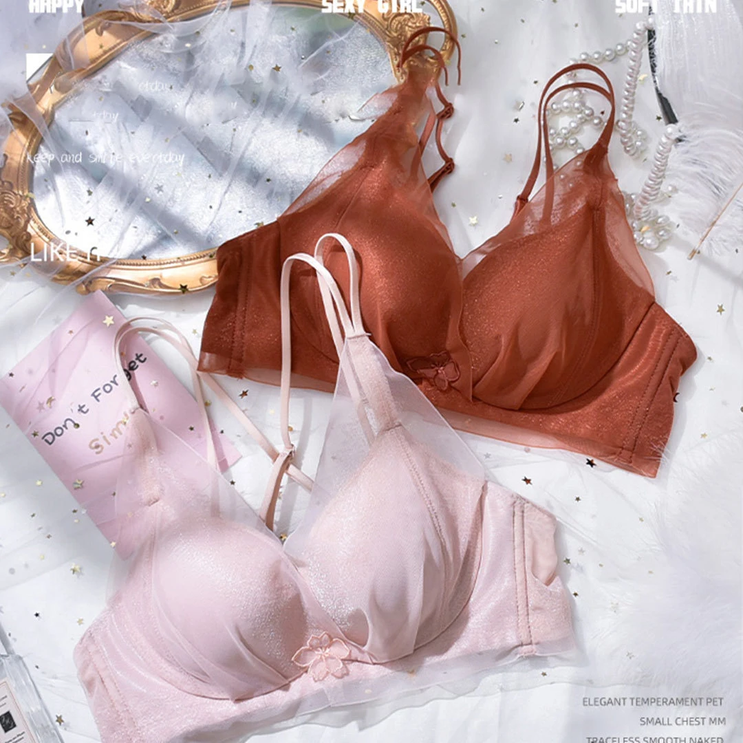 

New Women's Bra Set, Small Breasts Gathered, Sexy, Deep V, Small Breasts, Large Lace Mesh, Cross-Up Collection, Breast Bra Set