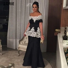 LORIE vestidos de noche para madre, vestido largo Formal negro de sirena para fiesta de graduación, sin hombros, manga corta, cuello Barco, talla grande (1)
