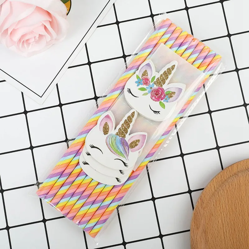 

20Pcs Unicorn Pink Blue Paper Straws For Baby Shower Wedding Party Kids Birthday Party Decoration Supplies Paper Drinking Straws