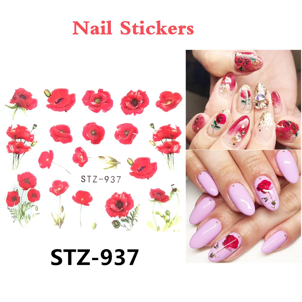 

4pcs/Set Flower Series Nail Water Decal Sticker Floral Sakura Daisy Rose Leaf Transfer Slider Foil Nail Decoration