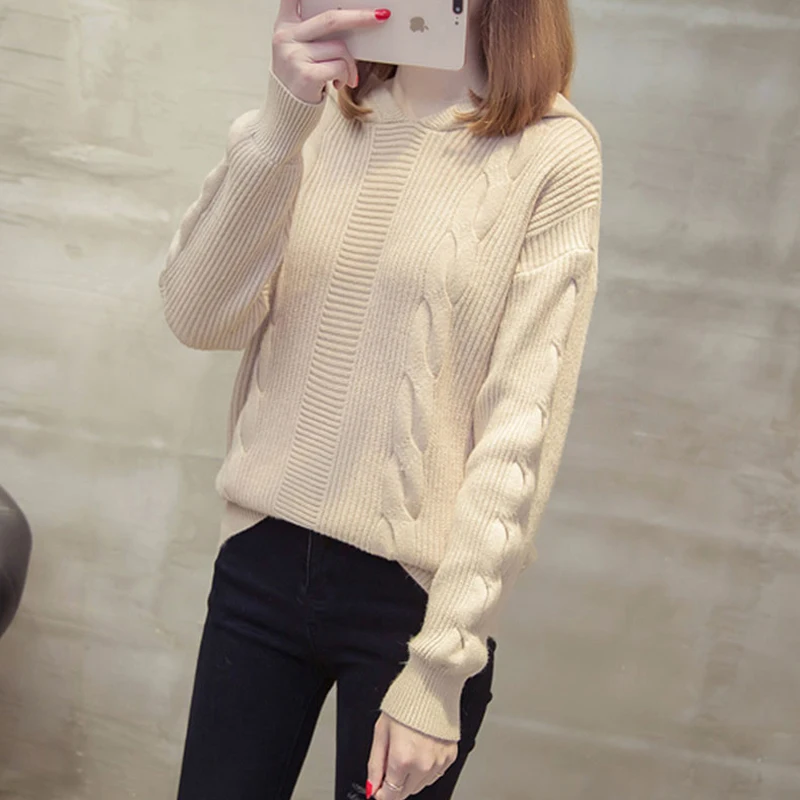 Модный женский Однотонный свитер с капюшоном свободный толстый базовый джемпер