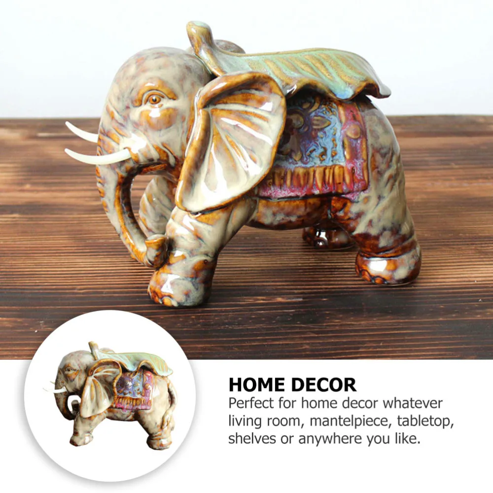 

1pc Elephant Figurine Craft Ornament Ceramic Elephant Sculpture Home Decoration