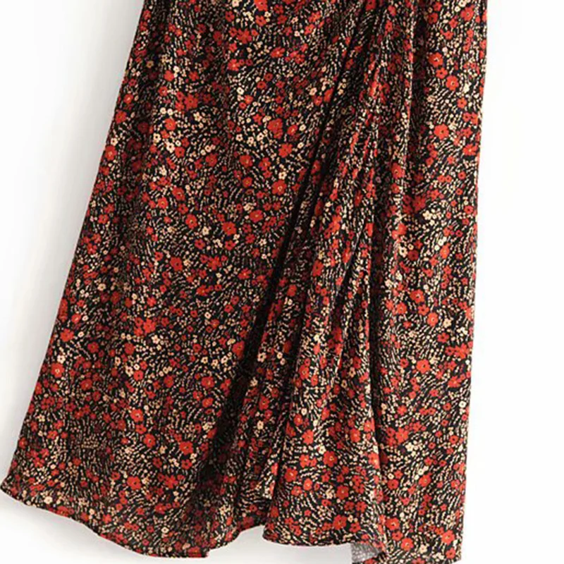 Винтаж элегантные Цветочный принт плиссированные Maxi Dress Vestidos Для женщин 2019 Мода с