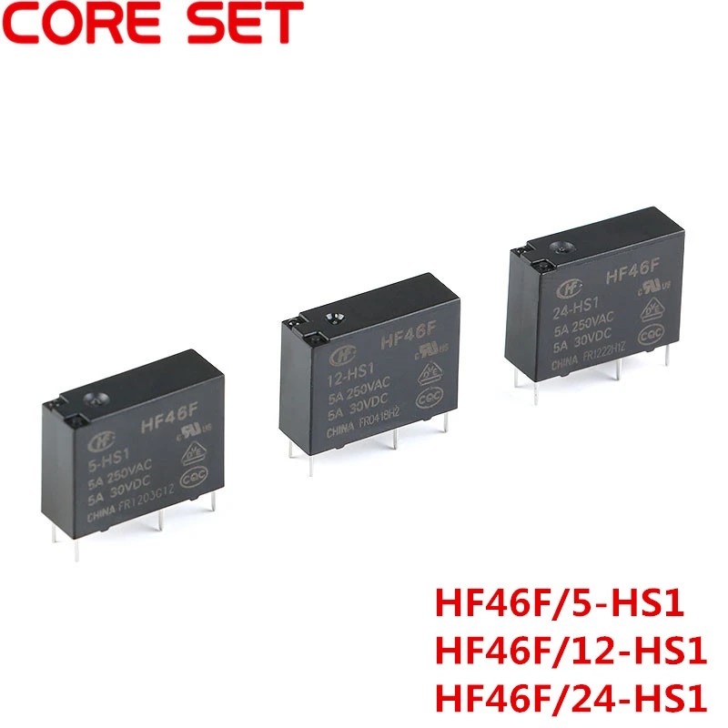 5PCS/lot 30VDC Power Relays HF46F-005-HS1 HF46F-012-HS1 HF46F-024-HS1 5-HS1 12-HS1 24-HS1 5A 250VAC 4PIN 5V 12V 24V DC