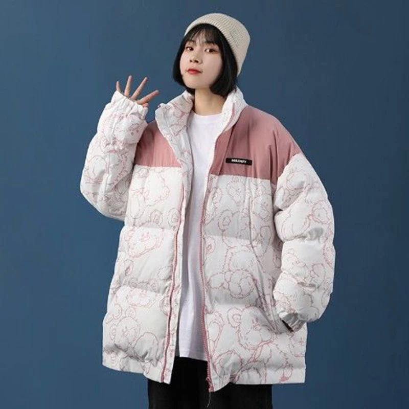 Зимняя женская куртка пуховик синее хлопковое пальто с воротником-стойкой