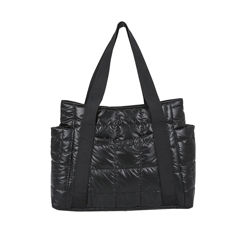 

Brand Textured Padded Design Duffel Bags For Women 2022 Nylon Large Capacity Tote Plaid Shoulder Bag Designer Shopper Handbags
