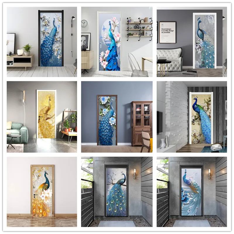 

Oil Painting Pea cock Door Mural DIY Pottery Decal Selfstick Home Decor Renew Kitchen Bathroom Living Room Decorative Poster PVC