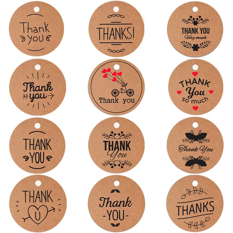 

100pcs/Lot Thank You Present Hang Tags For Handmade Items Creative Kraft Paper Round Labels Gift Wrapping Packing Wholesale