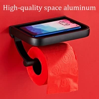 punch free aluminum black thickened bathroom phone holder toilet roll tissue holder toilet tissue box rack