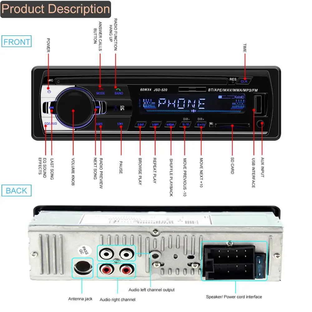 Автомобильный Радио автомобильный радиоприемник с Bluetooth Авто стерео Aux вход