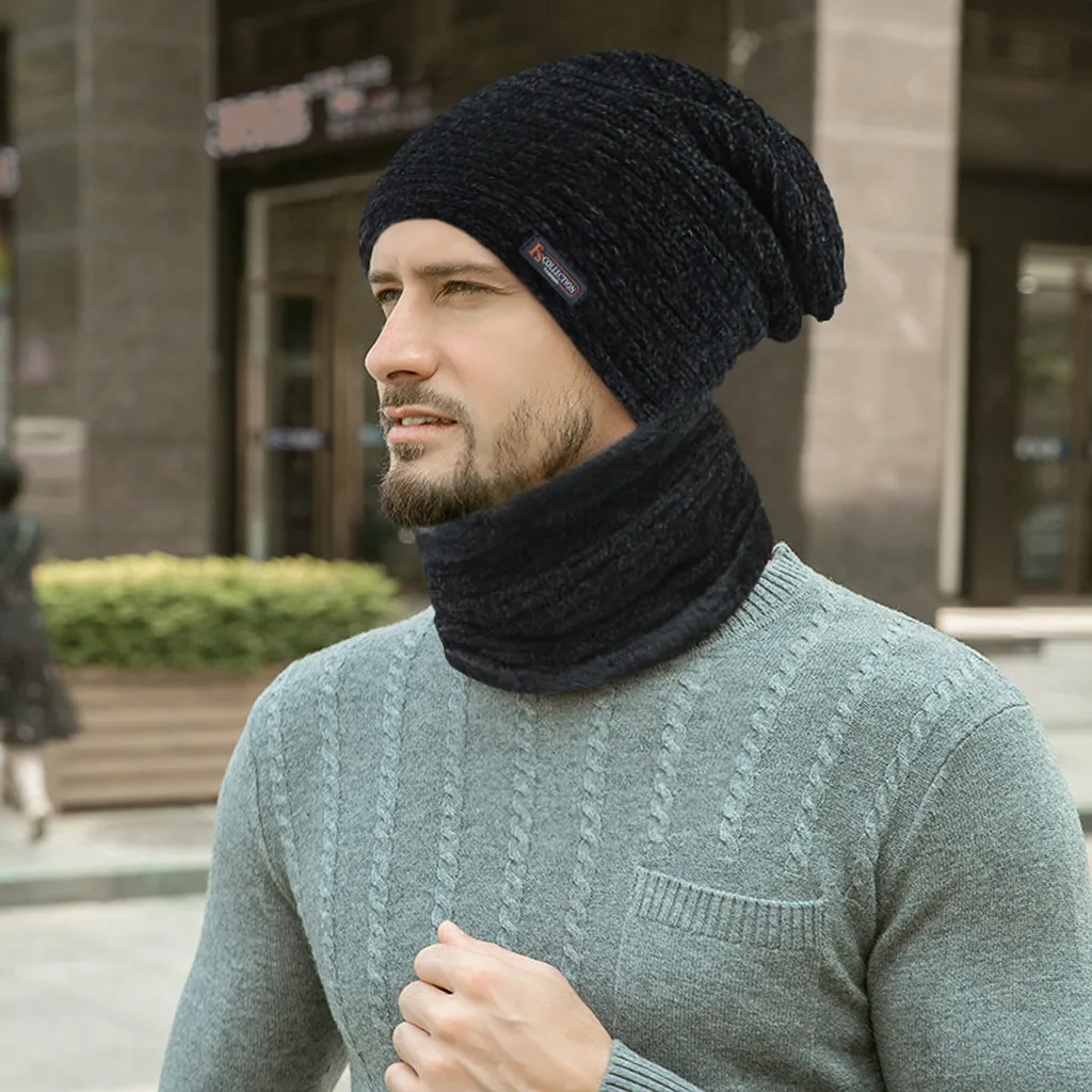 Fashion Men Warm Winter Hat Scarf Soft Knitted Set Skullies Beanies For Women Unisex Caps |