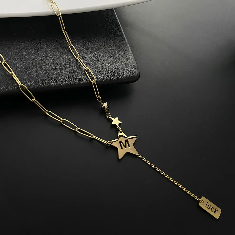 

Simple Design Long Pendant Star Letter M Chain Necklaces for Women Stainless Steel Lucky Chokers Necklace Party Wedding Jewelry
