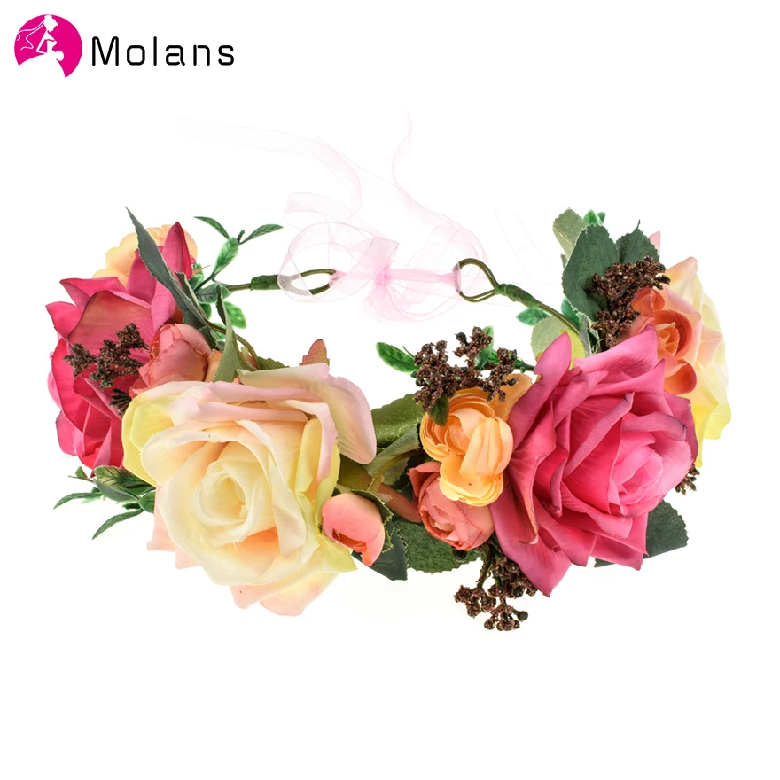 Molans New Stimulated Big Rose Wreath Braide Tiaras Hair Accessories Hawaiian Holiday Flower Corwn Women Wedding Floral Garlands
