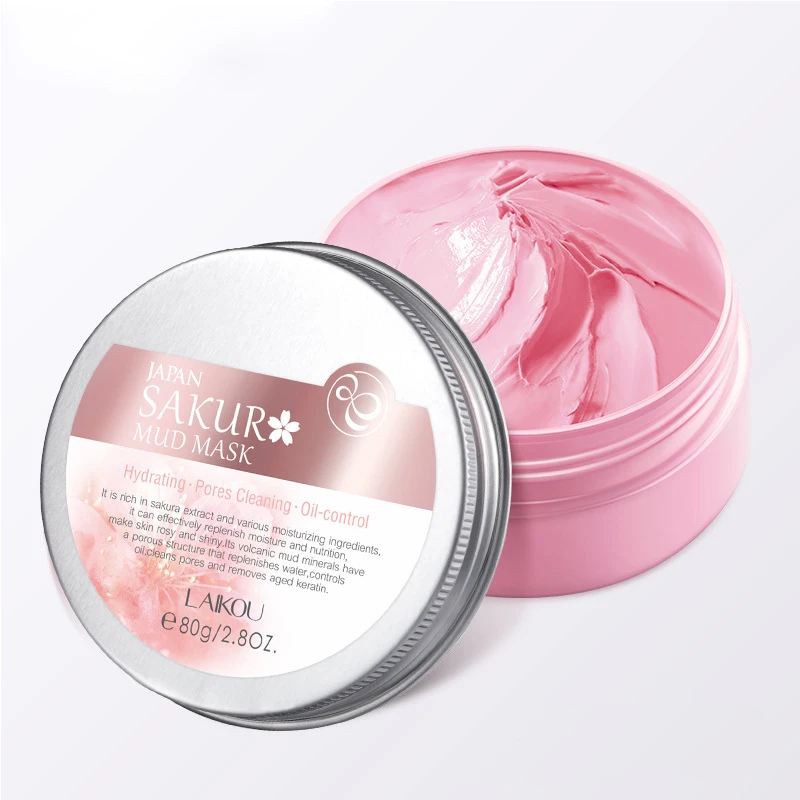 

1Pcs Mud Mask Moisturizing Oil Control Whitening Brighten Deep Clean Remove Acne Firming Cherry Blossom Extract Skin Care 80g