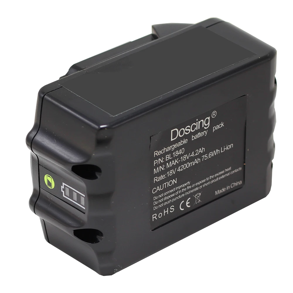 2 шт. Doscing BL1840 Батарея 18V 4200 мА/ч, LXT Перезаряжаемые батареи для Makita BL1860B BL1850B BL1840 BL1830