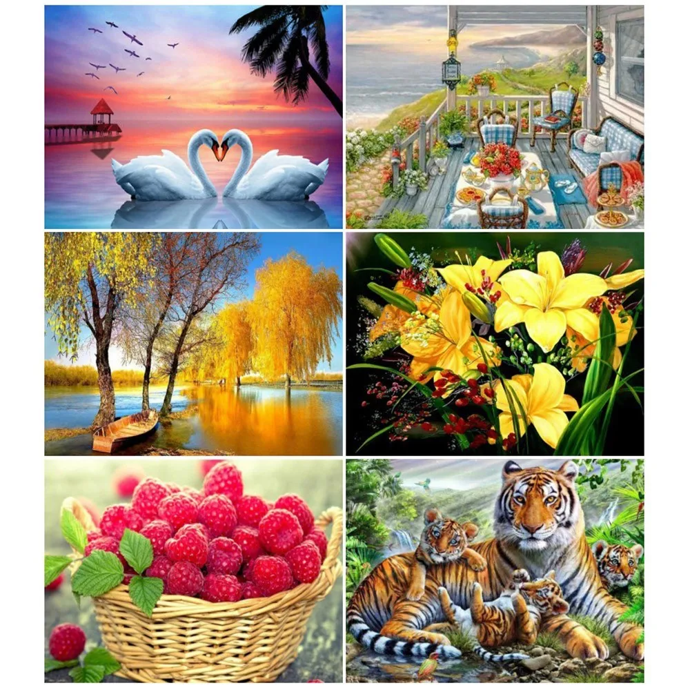 

Diamond Embroidery Tree Flower Landscape Animal Diamond Painting Tiger Cross Stitch Kits Full Square Round Drill Wall Decor